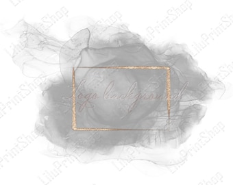 May include: A gray watercolor background with a gold frame. The text "logo background" is written in pink inside the frame.