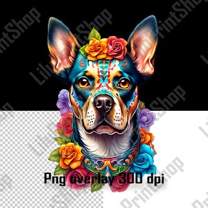 Hond met bloemen clipart png, bloemenhond hoofd overlay. Digitale instant download voor sublimatie