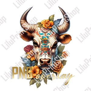 Vache avec des fleurs clipart png. Sublimation de génisse d'Halloween, téléchargement numérique instantané pour la sublimation