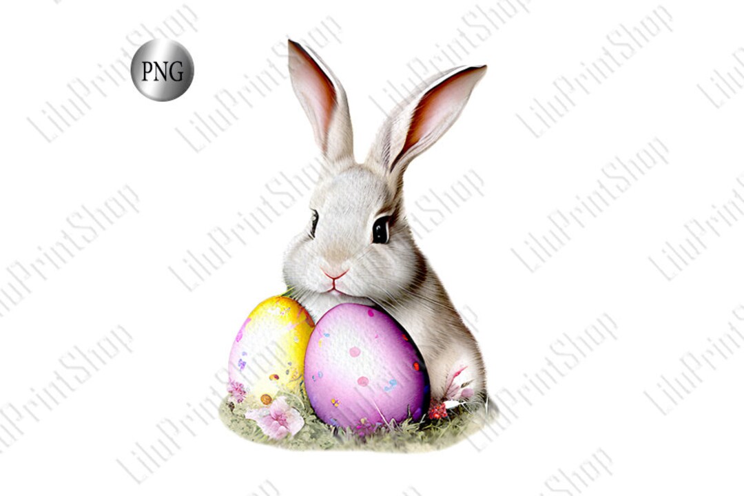 Easter Bunny With Eggs Overlay Clipart PNG Easter Bunny Sublimation PNG ...