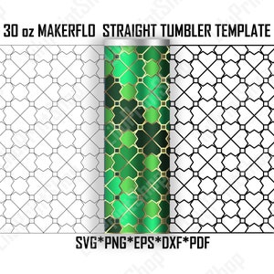 Modèle de gobelet trèfle à quatre feuilles pour 30 oz, pochoir Makerflo droit pour la Saint-Patrick, trèfles tangram SVG Téléchargement instantané numérique