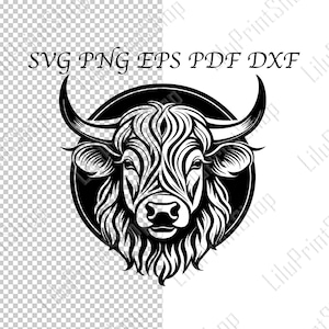 Highland cow svg, cow head сnc, svg, farm animal cut file for Cricut Silhouette, bull head eps, farm life png, dxf, pdf. Instant download