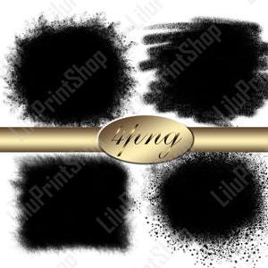 May include: Four black ink splatter designs on a white background. The designs are in various shapes, including a circle, a square, and a rectangle. A gold banner with the text "4png" is across the image.