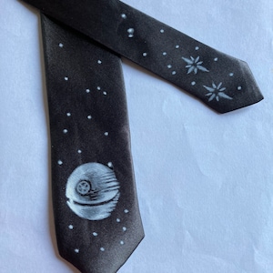 Personalized tie hand painted Star Wars Death Star Dark side - gift under 20 euros - wedding - anniversary - surprise - unique