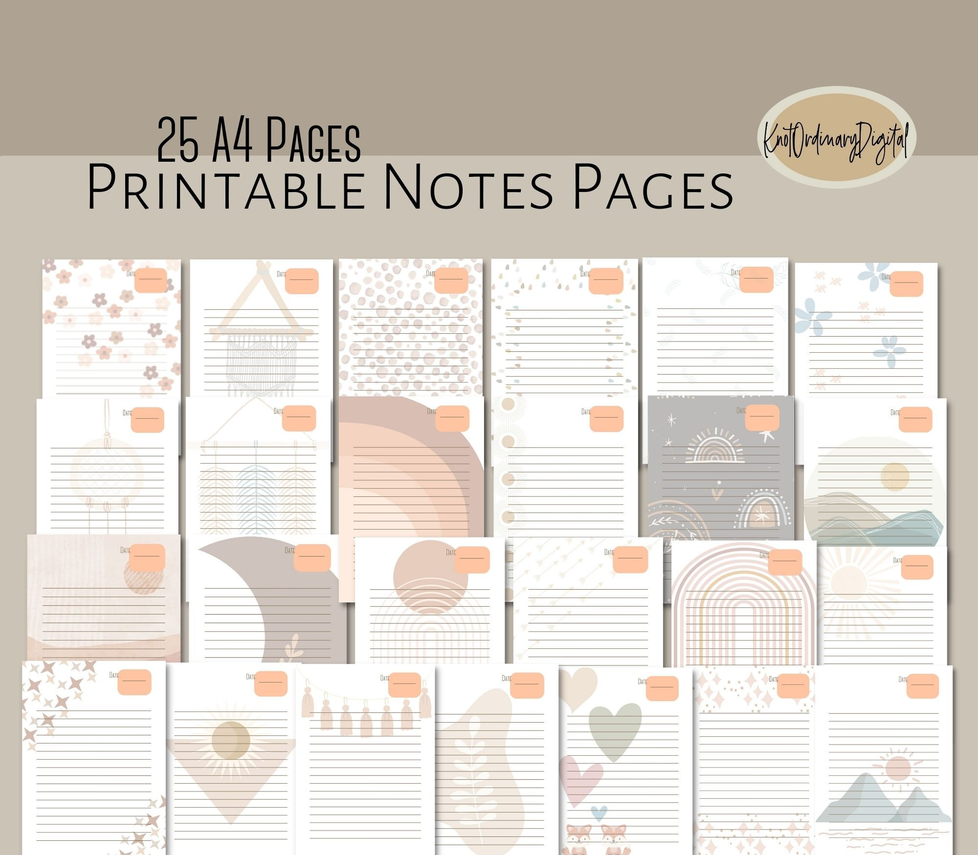 Notes Coontent Pages Boho Lined Notes Pages | A4 Printable (PDF) - Etsy