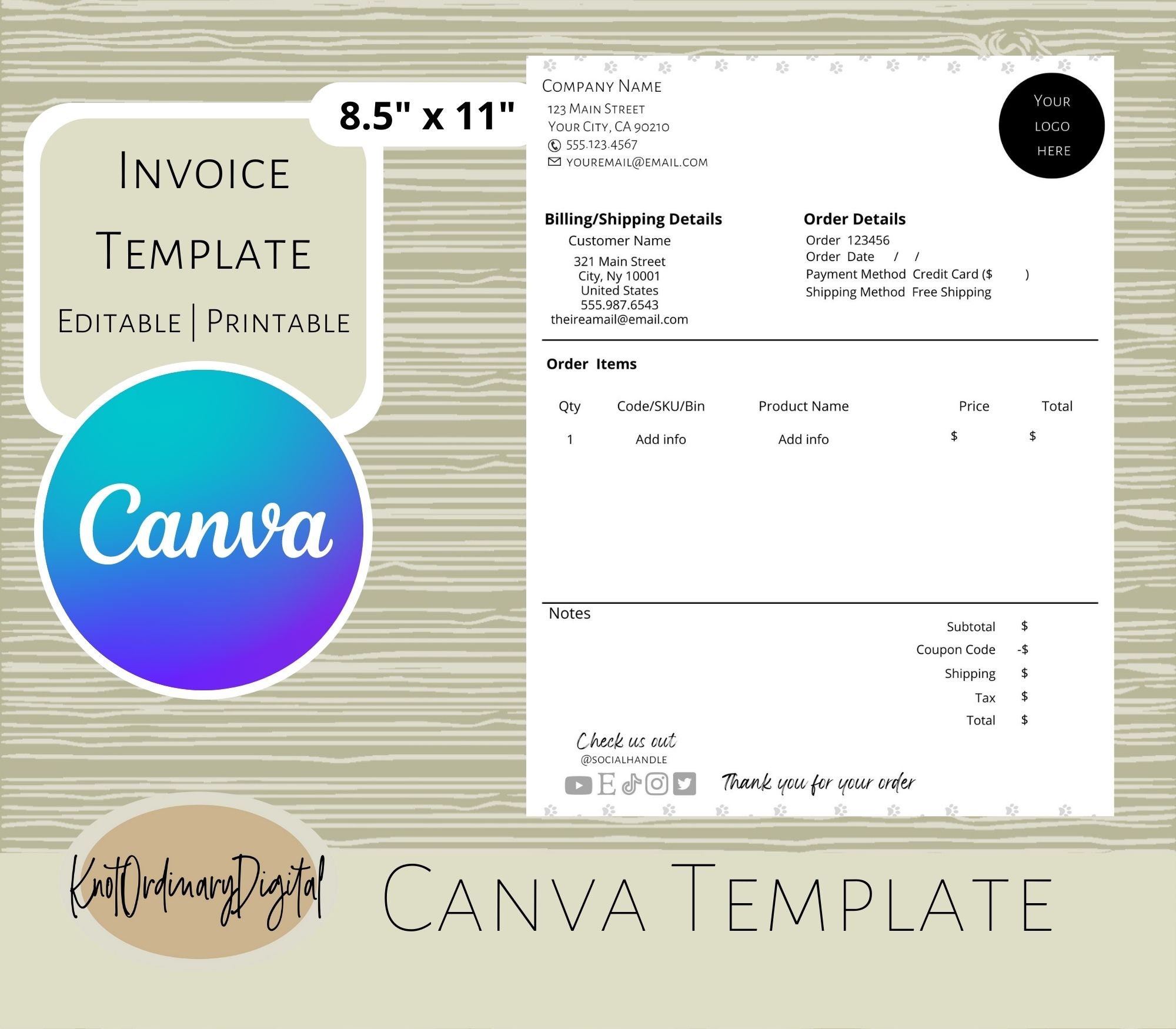 Canva Template Editable Invoice Printable Business - Etsy Australia