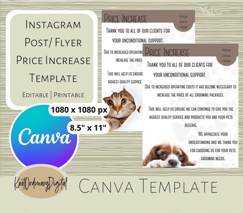 Canva Template Price Increase Notice Pet Grooming Social Media Template