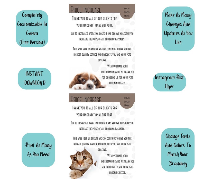 Canva Template Price Increase Notice Pet Grooming Social Media Template