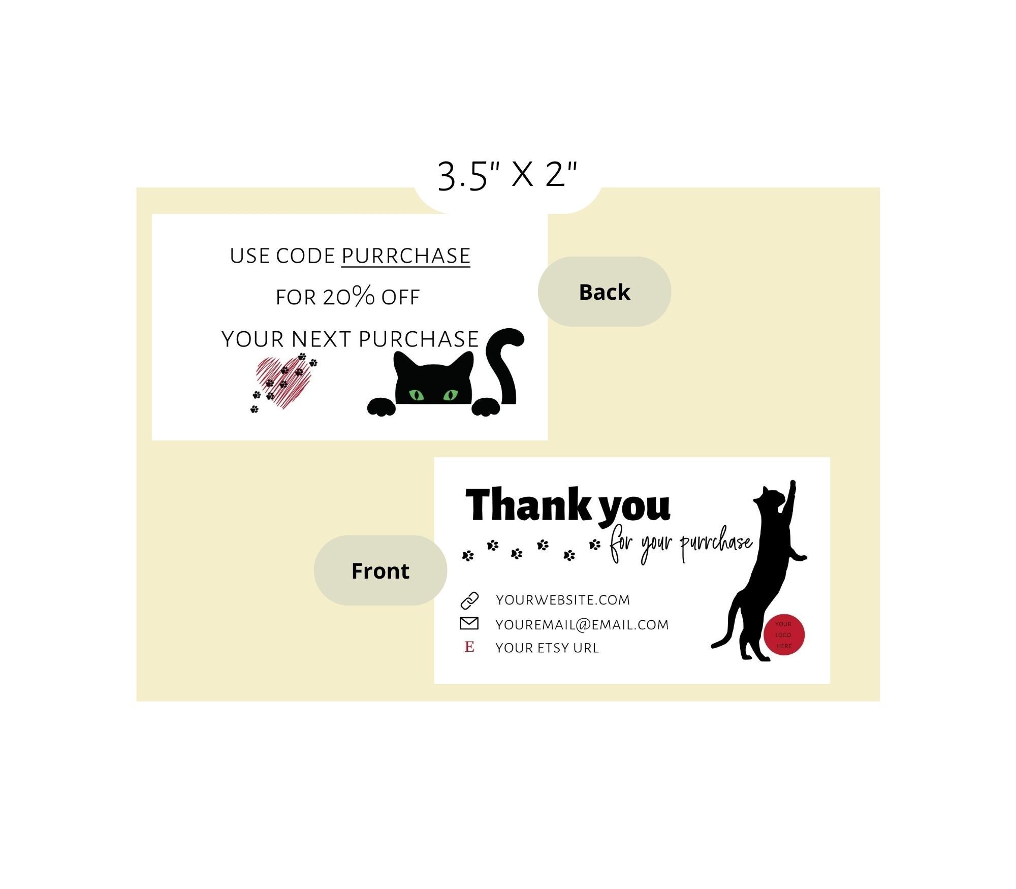 Business Thank You Card | Cat Design, Editable Canva Template (digital ...
