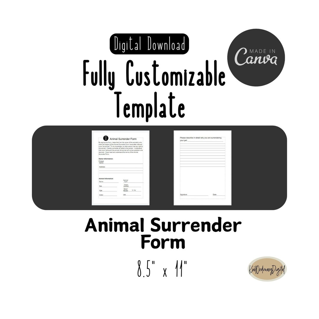 Animal Surrender Form Fully Customizable Canva Template Digital animal-surrender-form-fully-customizable-canva-template-digital