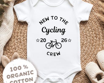 Gepersonaliseerd babyrompertje, fietsende baby, geboorteaankondiging, biologisch katoen, cadeau voor aanstaande ouders, fiets, cadeau voor fietser