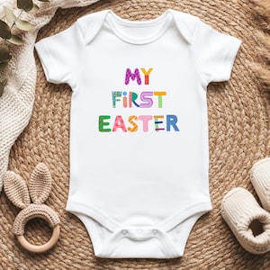 First Easter Babybody, kunterbunt, 100% Bio Baumwolle, Osterfest, Babyoutfit Ostern, Geschenkidee Ostern Baby, Patchwork, bunt