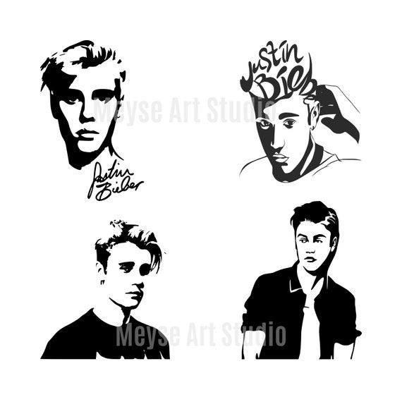 木炭画　ジャスティンビーバー BUNDLE Justin B!eber Svg, Png, Jpg, Ai | Stencil