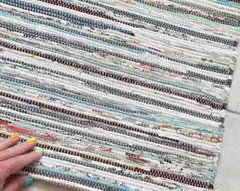 Handgewebter Chindi Baumwollteppich, mehrfarbig gestreifter Boho Teppich, Chindi Teppich, Baumwollläufer, Baumwollbadematte, Naturfaserteppich, BohoHome Decor