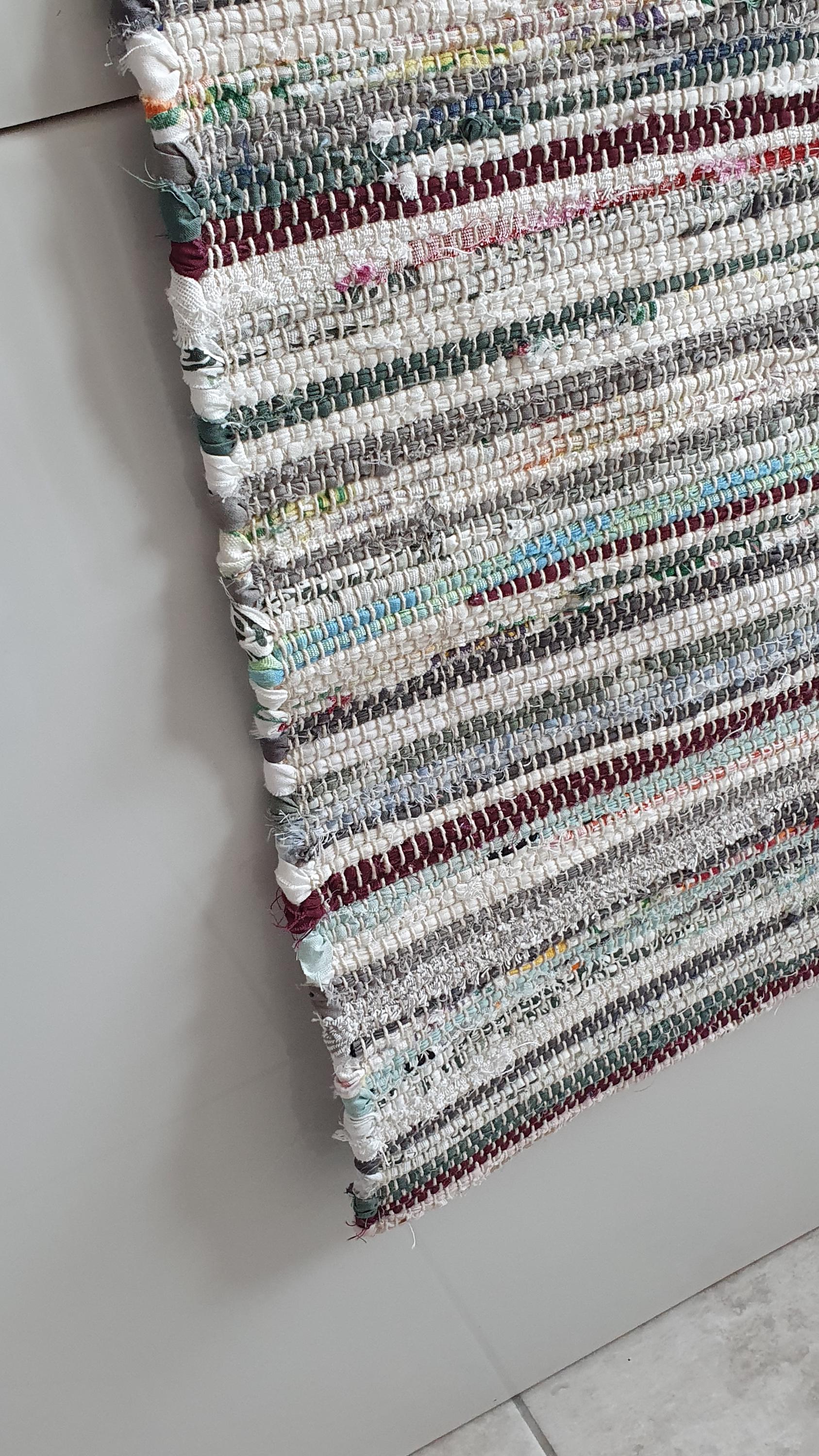 Handwoven Chindi Cotton Rug, Multicolor Striped Boho Mat, Chindi Rag ...