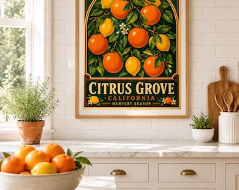 Kitchen Wall Art Printable | Vintage Citrus Poster | Orange Lemon Print | Mediterranean Style Wall Print | Vintage kitchen print