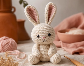 Bunny Crochet Pattern PDF, Easy Beginner Amigurumi Bunny, Cute Rabbit Plushie Pattern, Instant Download, Baby Shower Gift DIY Tutorial