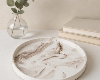 Brown Marble Concrete Round Tray | Handmade Display Tray | Coffee Table Décor | Minimalist Home Gift | Candle Holder | Jewellery Dish