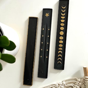Handmade Concrete Incense Holder Set | Minimalist Incense Burner Tray | Modern Scandi Home Decor | Meditation Gift | Incense Stick Holder Black with gold
