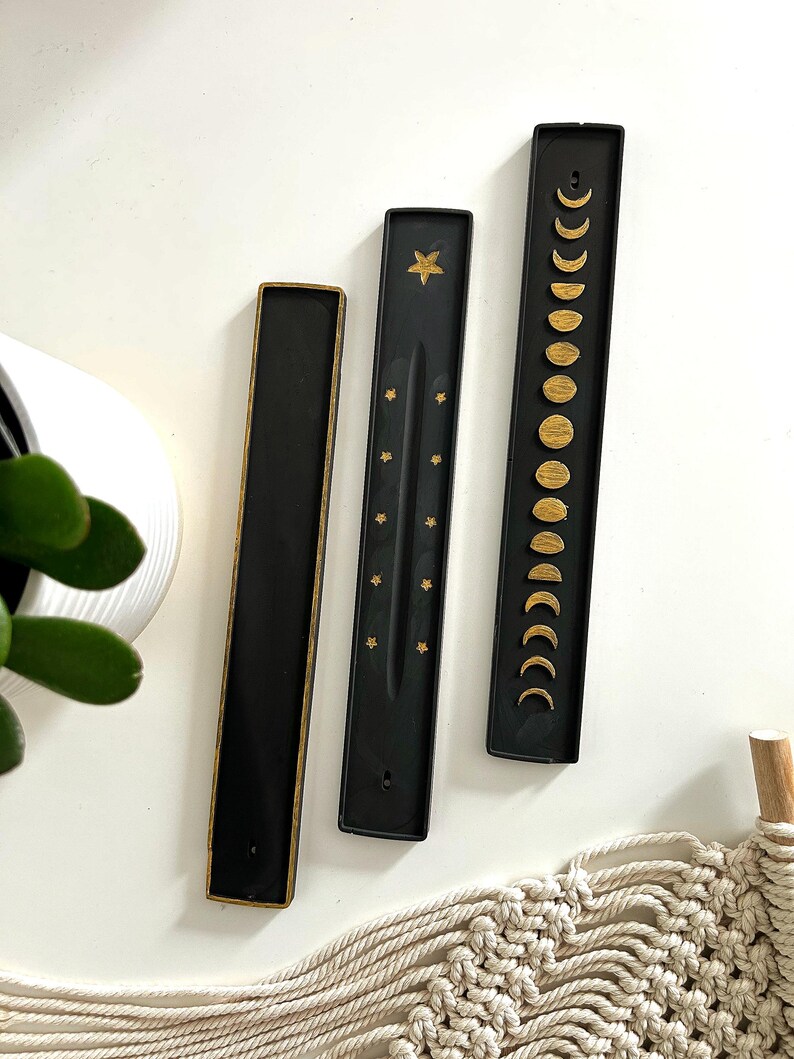 Handmade Concrete Incense Holder Set | Minimalist Incense Burner Tray | Modern Scandi Home Decor | Meditation Gift | Incense Stick Holder Black with gold