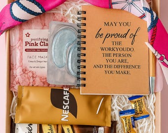 Self Care Gift Box for Her, Motivational Notebook, Coffee, Face Mask, Chocolate box, Treats for Boss, Friend, Teacher, Thank You Gift