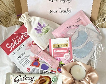 Relaxation Gift Box for Her: Lavender Spa Kit, Chocolate & Skincare