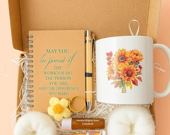 Sunflower Pamper Gift Box, Self-Care Spa Set with Crochet Keychain,Pamper Gift Box for Women, Self Care Spa Set with Tea, Mug, Handmade Item