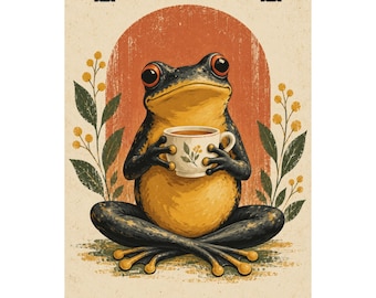 Vintage Animal Wall Art Set of 3, Frog Duck Rabbit Prints, Cottagecore Kitchen Decor, Whimsical Matte Posters, Tea Coffee Gift