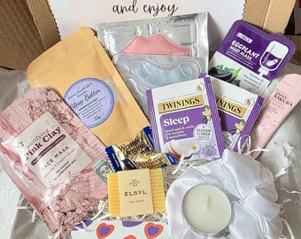 Spa Gift Box for Her,  Lavender Bath Soak Self-Care Set, Pamper Gift Box for Women,  Self Care Spa Set with Tea, Mug, Handmade Items