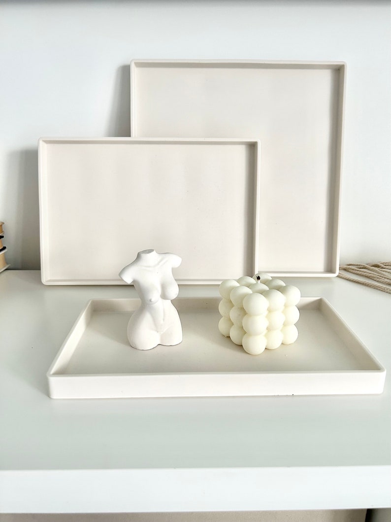 Large square concrete display tray, decorative tray, living room tray, stone tray, trinket dish tray, scandi style, bathroom accessories Ivory