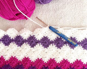 Patrón de manta de crochet con punto estrella: Tutorial fácil para principiantes (PDF)