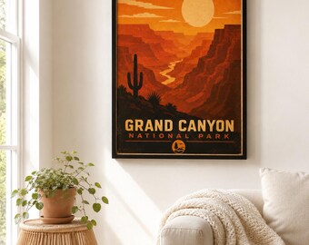 Vintage landscape Poster Print | National Park Wall Art | Retro Poster Print | Desert Sunset Landscape Artwork