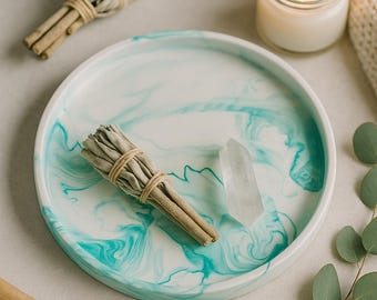 Green Marble Decorative Tray | Handmade Vanity Organizer | Coffee Table Decor | Jewelry Dish | Bathroom Display Tray | Housewarming Gift