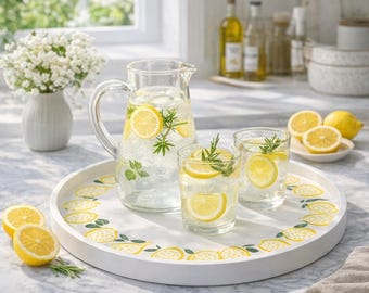 Lemon Tray & Coaster Set | Mediterranean Kitchen Decor Bundle | Amalfi Style Home Decor | Summer Table Set | Handmade Gift Set