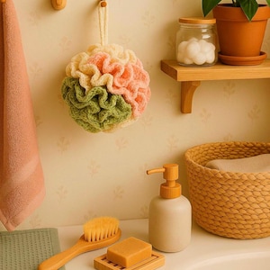 Handmade Cotton Loofah | Eco-Friendly Bath Pouf | Natural Fiber Body Scrubber | Reusable & Long-Lasting | Sustainable Skincare Gift