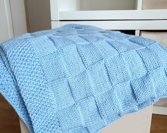 Knit Baby Blanket Pattern: Easy Squares Throw (PDF Pattern)