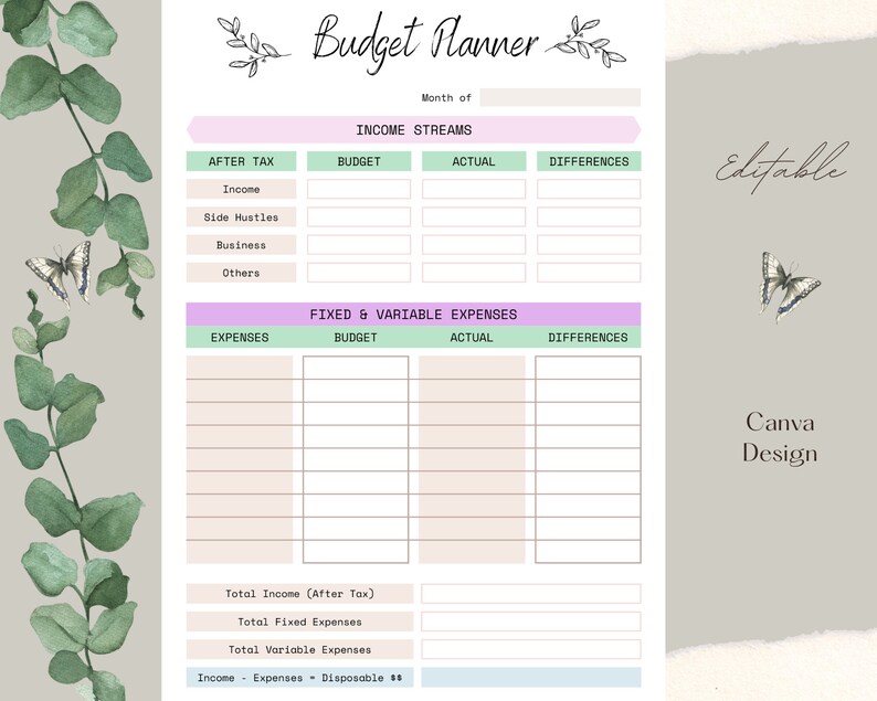 Budget Planner - Editable Design Template Download - Etsy