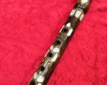 Handcrafted Flute,Walnut Wood Flute with Rich Mother of Pearl Inlay,Wooden Whistle