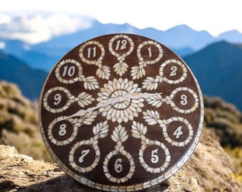 Handmade Walnut Wood,Wall Clock with Mother-of-Pearl Inlay