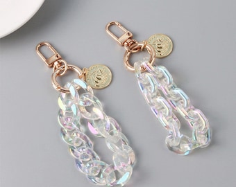 Customize Letter Chainlink Wristlet Keychain|Modern Acrylic Keychain|Small Pretty Gift for Girl Women|Phone Bag Key Accessory Cute keychain
