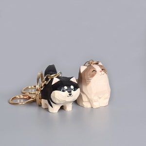 Wood carving keychains Cute cat pendant key chain Japanese kawaii solid wood carving small animal keychain bag pendant gift puppy keychains