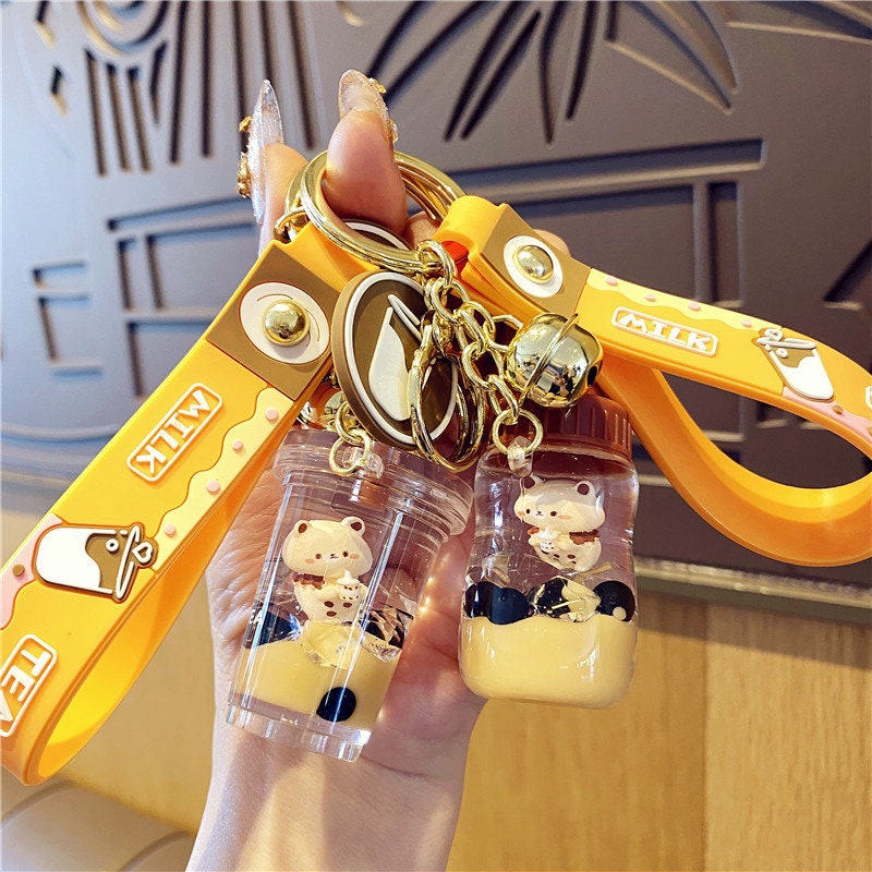 Luxury designer keychain bag charm keychains key chain creative  threedimensional cute milk tea key chain star dad coffee cup keyring pvc  decoration