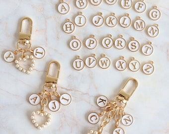 Custom Initial Letter Keychain|AirPods Case Keyring|Cute pearl love Keychain|Charm Accessory|Personalized |Valentines Gift|Bridesmaid Gift
