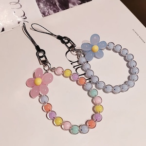 Colorful beads flowers phone lanyard wrist rope keychain bracelet keychains bag charm pendant Car key chains hanging chain Keyrings Gifts