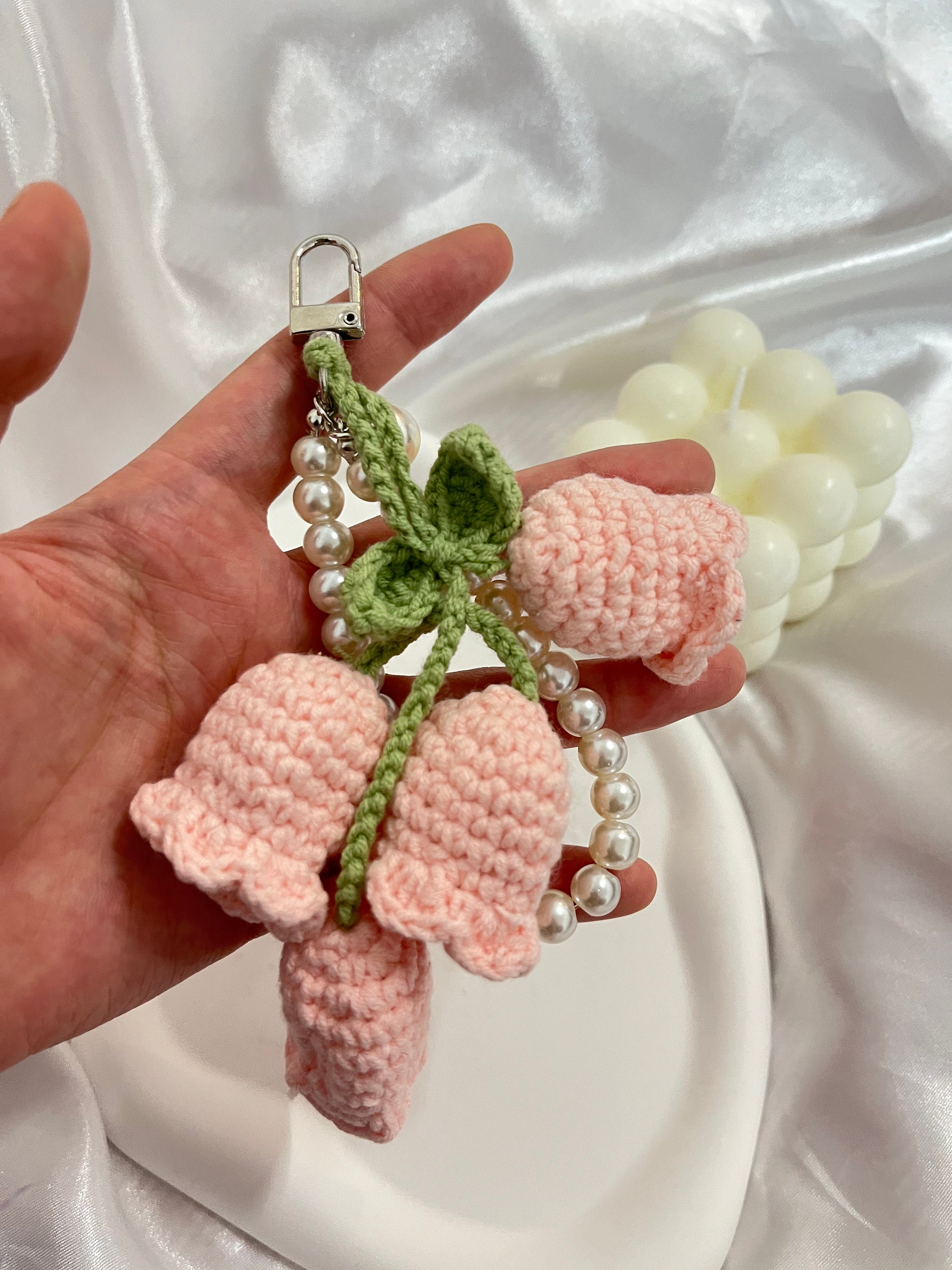 Hand Woven Flower Keychain,cute Flower Pearl Chain Bag Accessory
