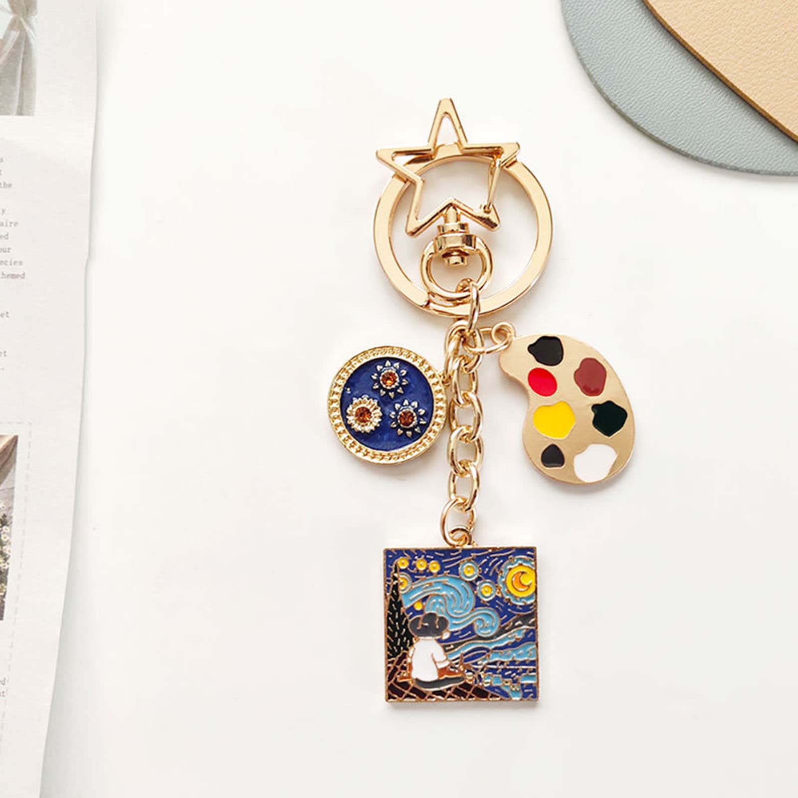 Pearl Girl Oil Painting Keychain Retro Art Car Key Chain Bag Hanging ...