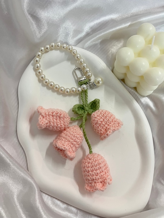 Hand Woven Flower Keychain,cute Flower Pearl Chain Bag Accessory