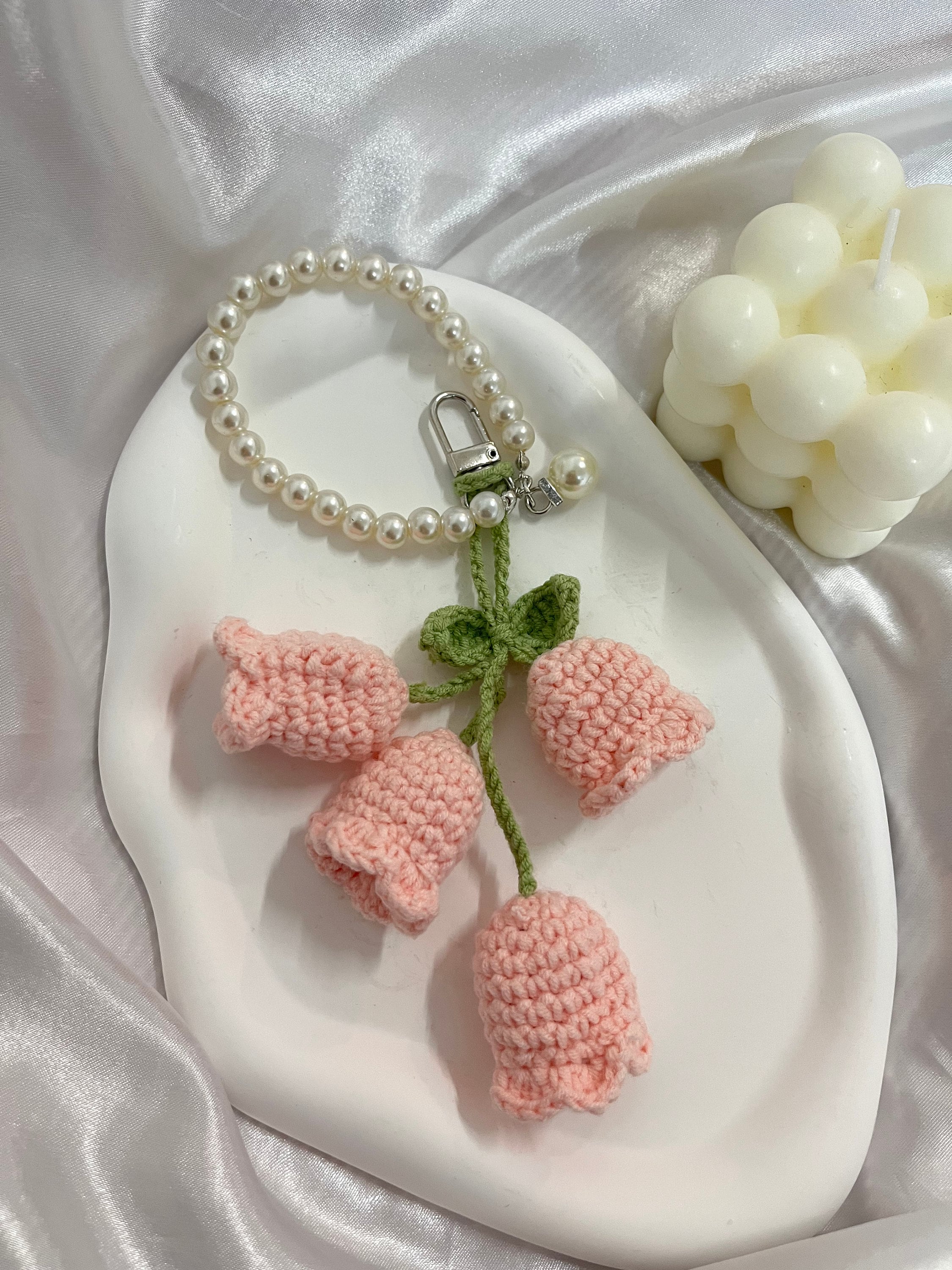 Hand Woven Flower Keychain,cute Flower Pearl Chain Bag Accessory