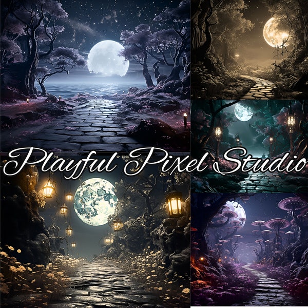 20 Full Moon Background Bundle, Magical Digital Backdrops Fun Photography, Photoshop Web Background, Fantasy, Witchy, Gothic, Commercial Use