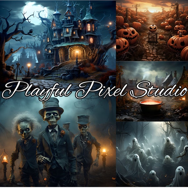 20 Spooky Halloween Backgrounds Bundle, Digital Backdrops, Fun Photography, Photoshop, Web Backgrounds, Zombies, Ghosts, Commercial Use